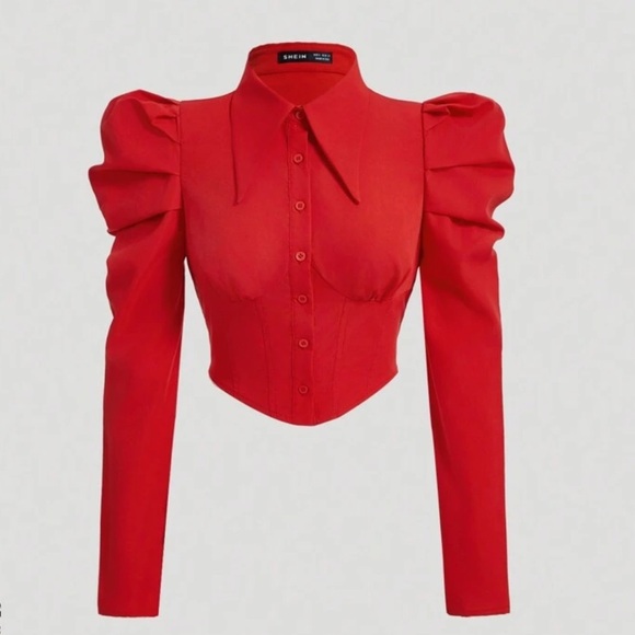 Red Button Up Top - Picture 1 of 4